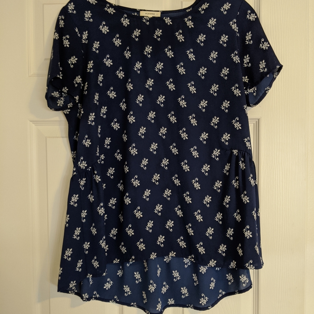 Blue and white floral blouse